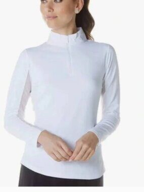 IBKUL White Long Sleeve Half-Zip Mock Neck Performance Top